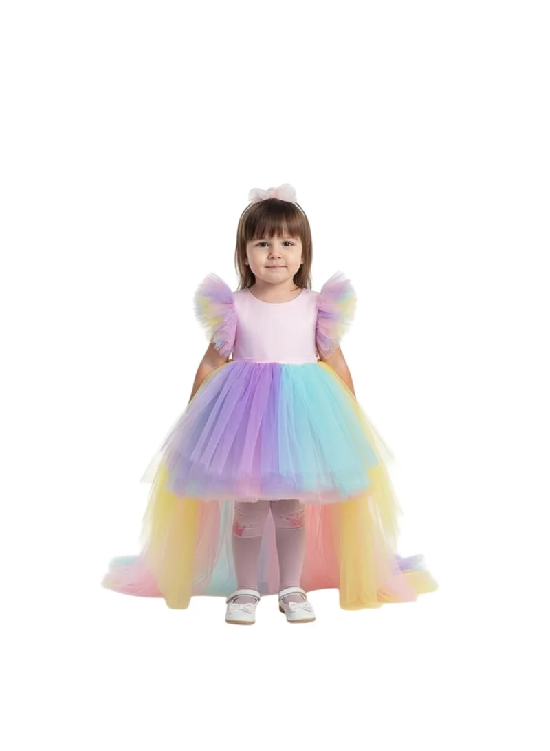 D'Daniela D'Daniela - Colorful Long tulle Dress, Couture Tutu Gown With Detachable Tail
